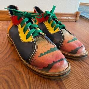 SoleTech Handmade Leather Colorful Clouds Bowling Style Shoes Women 9.5